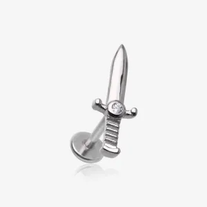Sparkle Dagger Sword Internally Threaded Steel Flat Back Stud Labret