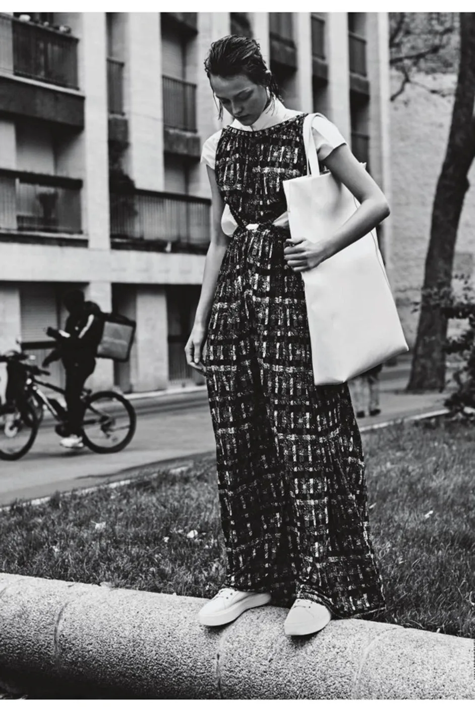 Spring 2017 Celine by Phoebe Philo Runway Basket Weave Print Open Cut Out Jersey Dress