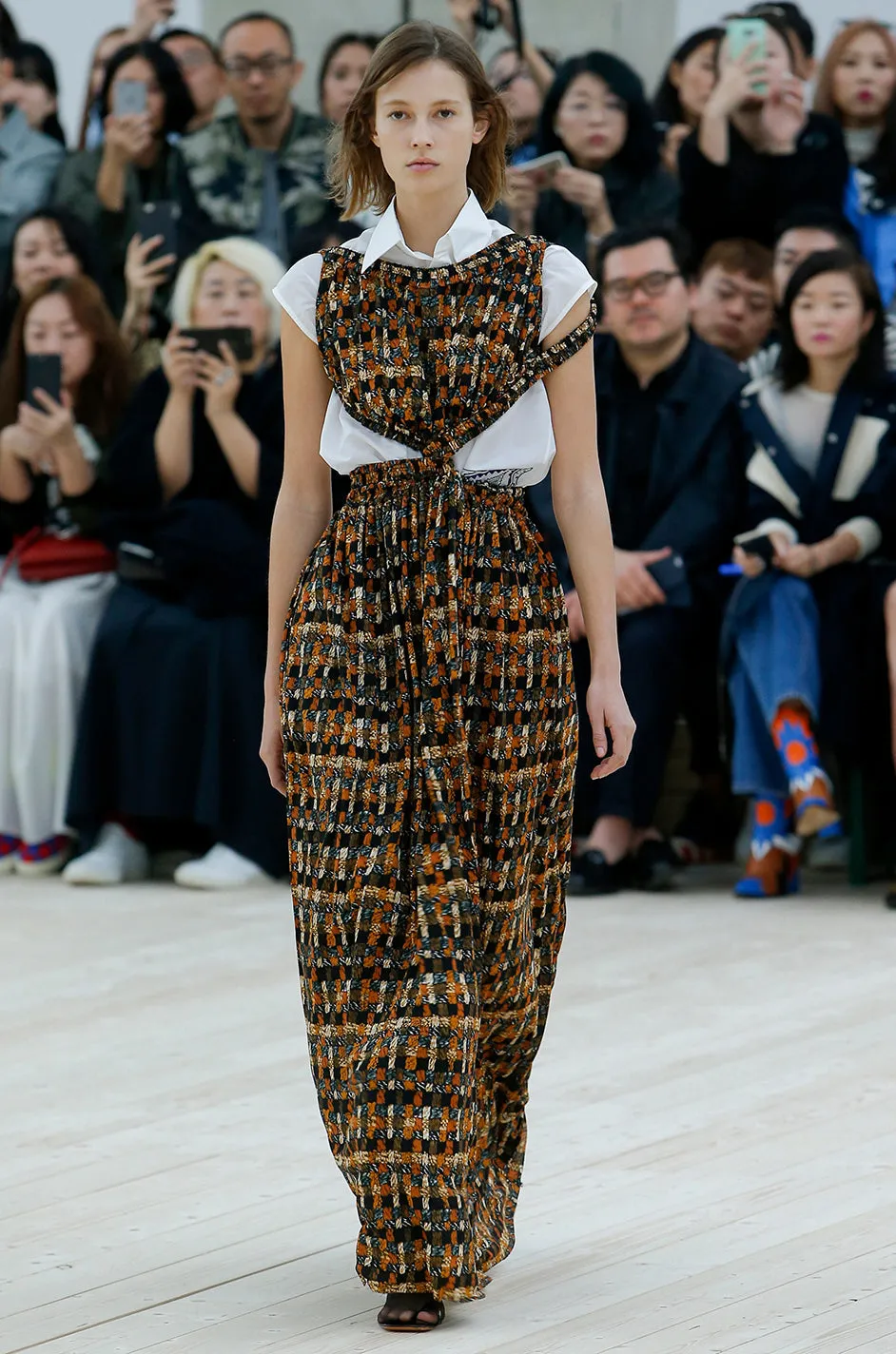 Spring 2017 Celine by Phoebe Philo Runway Basket Weave Print Open Cut Out Jersey Dress