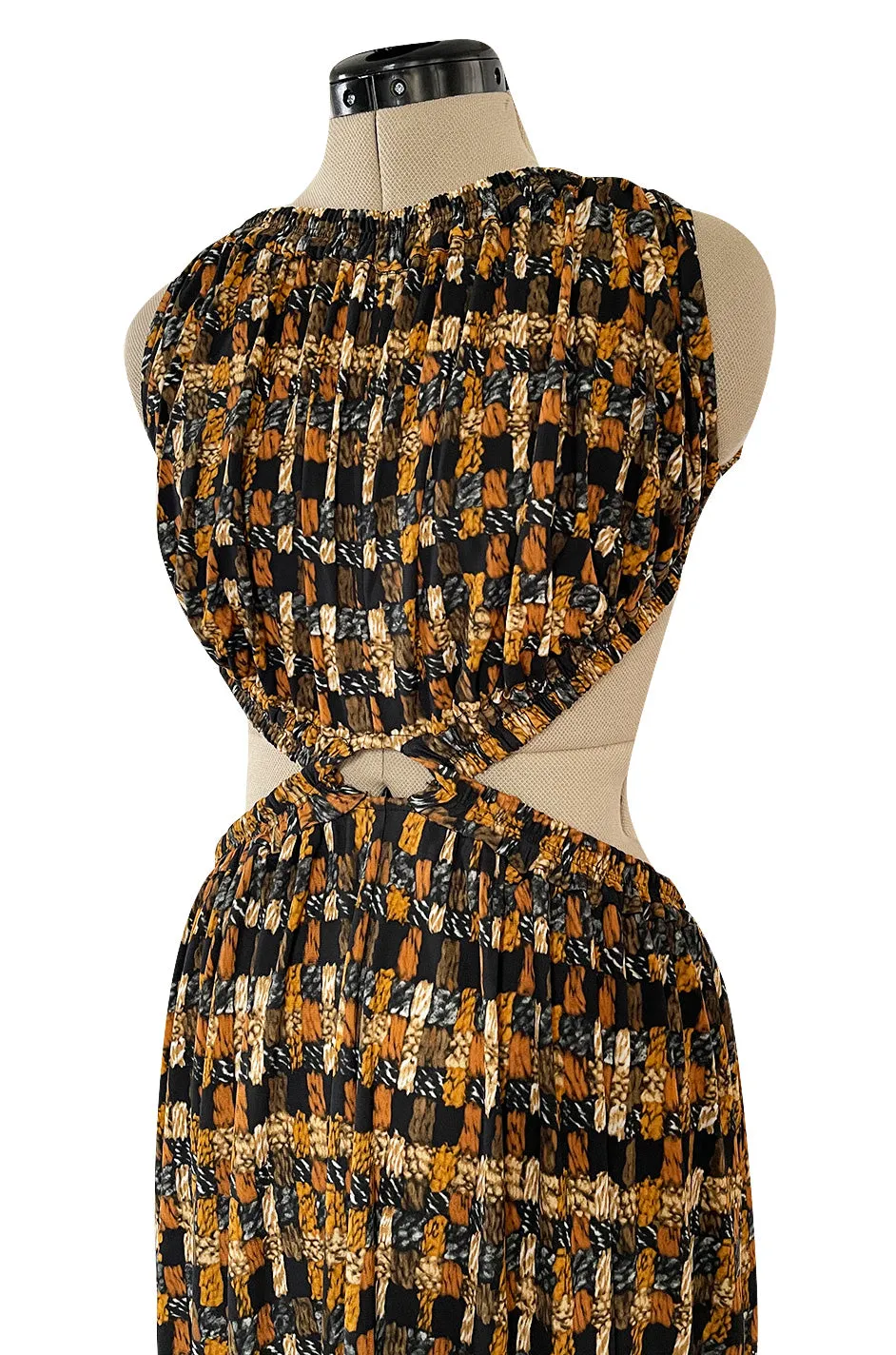 Spring 2017 Celine by Phoebe Philo Runway Basket Weave Print Open Cut Out Jersey Dress