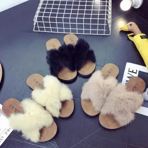Spring New Fluffy Slippers Women's Summer Fashion Outerwear Flat Bottom Comfort