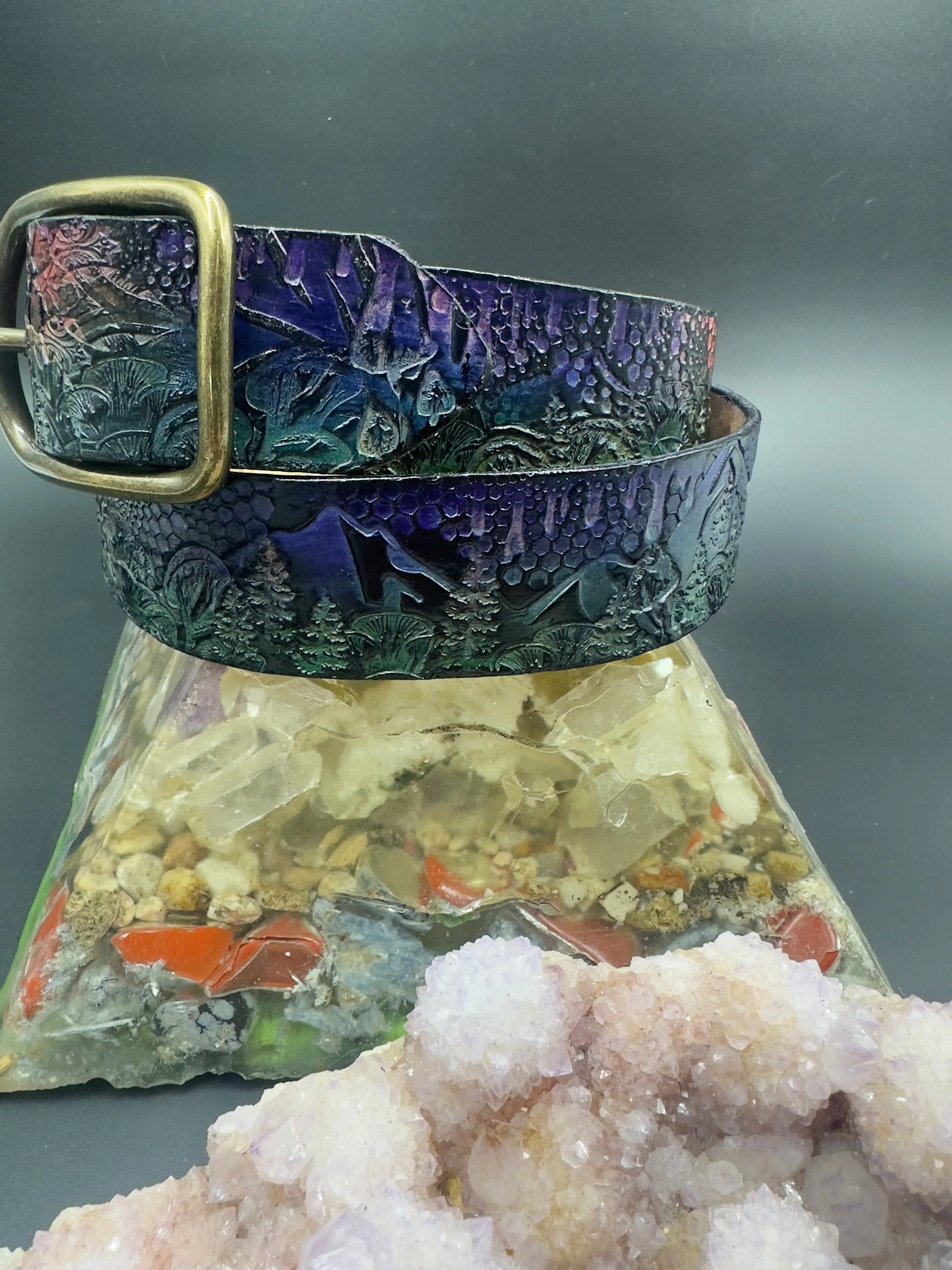 Stamped Leather Belt - Mountains