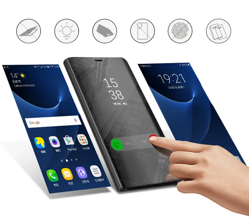 Stereo Smart Artificial Leather Phone Case Cover Mirror Flip Cover Protection Case for XSmax 8plus Silver_iPhone7plus/8plus