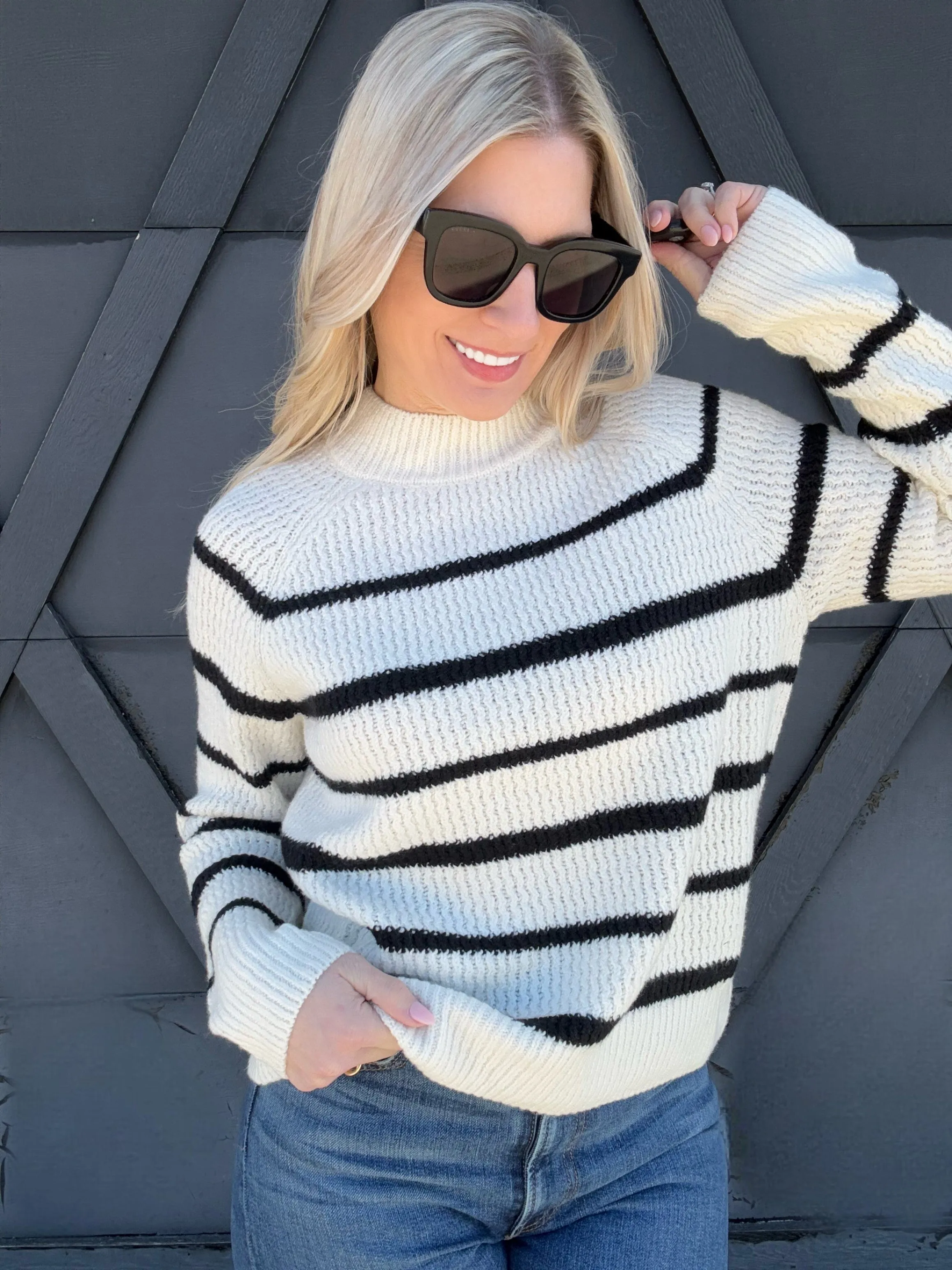 Striped Knit Sweater In Oatmeal