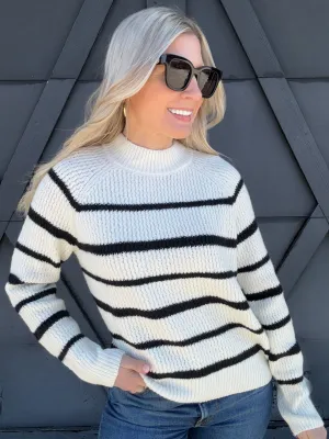 Striped Knit Sweater In Oatmeal