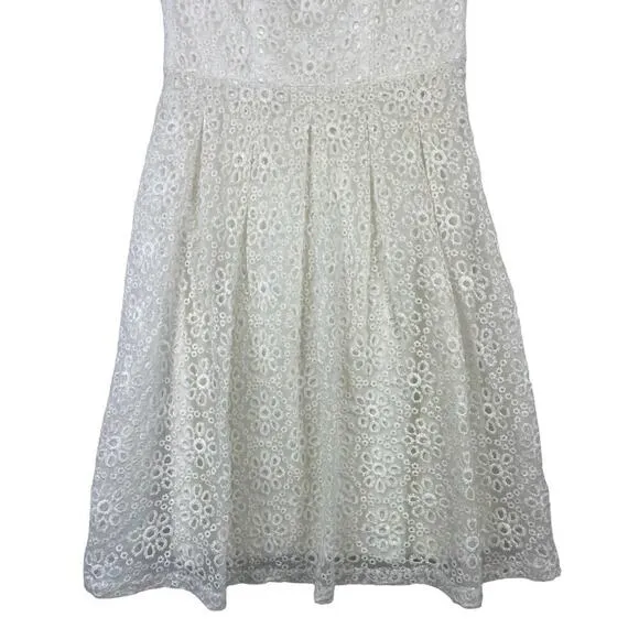 Sue Wong White Eyelet Illusion Bodice Fit &amp; Flare Party Dress 4 Cocktail Wedding