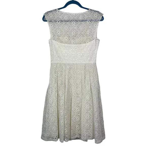 Sue Wong White Eyelet Illusion Bodice Fit &amp; Flare Party Dress 4 Cocktail Wedding