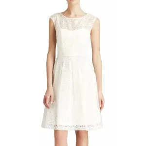 Sue Wong White Eyelet Illusion Bodice Fit &amp; Flare Party Dress 4 Cocktail Wedding