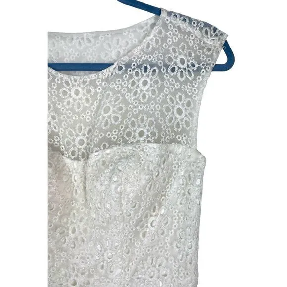 Sue Wong White Eyelet Illusion Bodice Fit &amp; Flare Party Dress 4 Cocktail Wedding