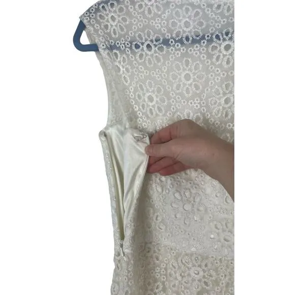 Sue Wong White Eyelet Illusion Bodice Fit &amp; Flare Party Dress 4 Cocktail Wedding