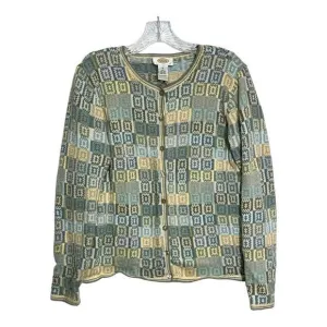 Talbots Vintage‎ Cardigan Sweater Sz M Blue Green Cotton Grandmacore Cottagecore