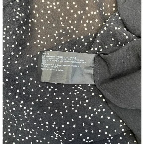 Theory Silk Drape Maxi Skirt Womens Size 10 Black White Dot Asymmetric Flowy