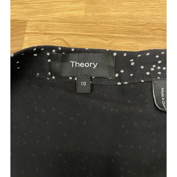 Theory Silk Drape Maxi Skirt Womens Size 10 Black White Dot Asymmetric Flowy