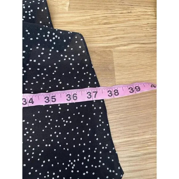 Theory Silk Drape Maxi Skirt Womens Size 10 Black White Dot Asymmetric Flowy