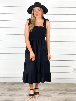 Tiered Black Midi Dress