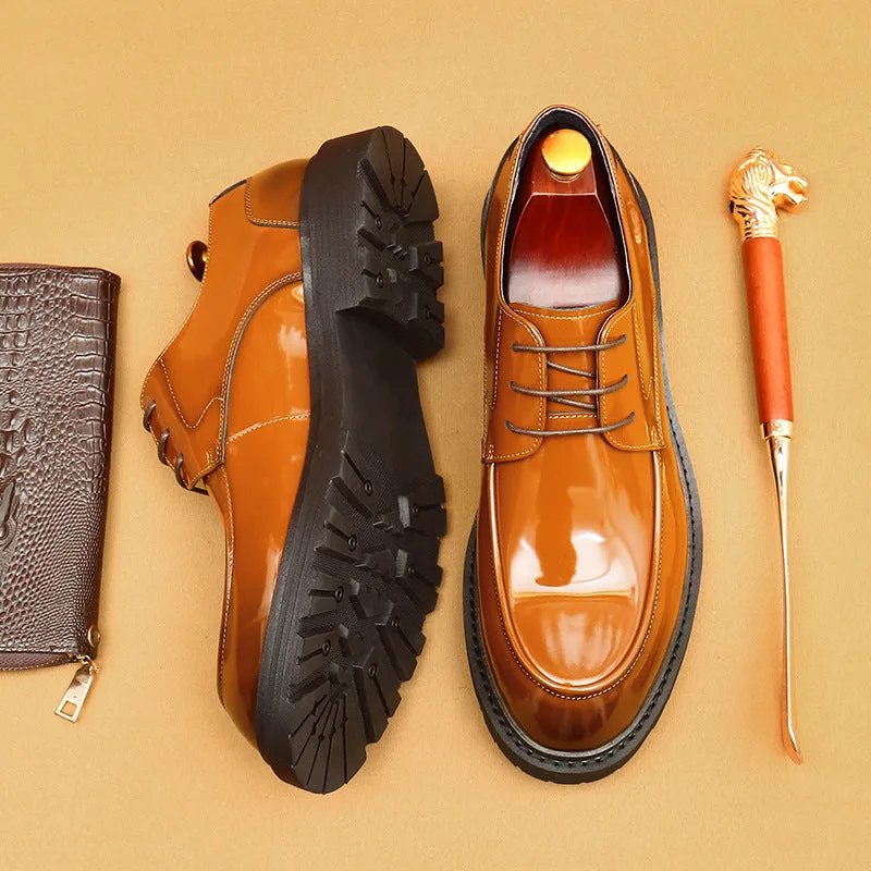 Top Layer Cowhide Men's Leather Shoes British Casual Leather Shoes Men's Business Formal Wear Derby Leather Big Head Patent Leather Shiny Shoes23552
