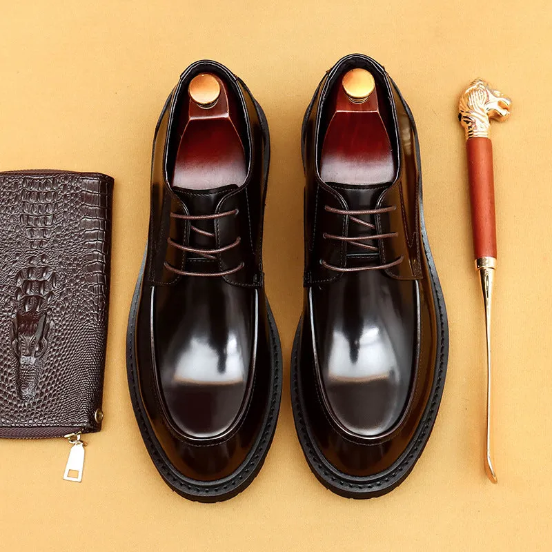 Top Layer Cowhide Men's Leather Shoes British Casual Leather Shoes Men's Business Formal Wear Derby Leather Big Head Patent Leather Shiny Shoes23552