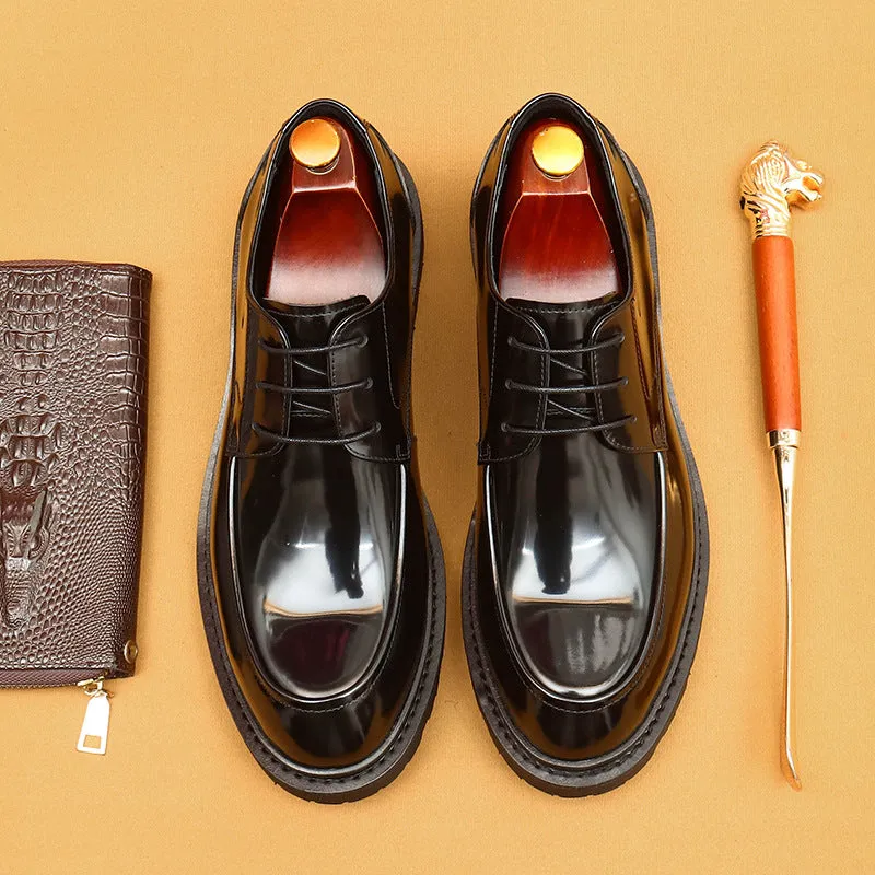Top Layer Cowhide Men's Leather Shoes British Casual Leather Shoes Men's Business Formal Wear Derby Leather Big Head Patent Leather Shiny Shoes23552