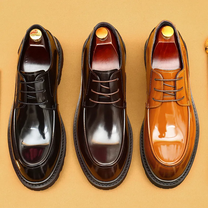 Top Layer Cowhide Men's Leather Shoes British Casual Leather Shoes Men's Business Formal Wear Derby Leather Big Head Patent Leather Shiny Shoes23552