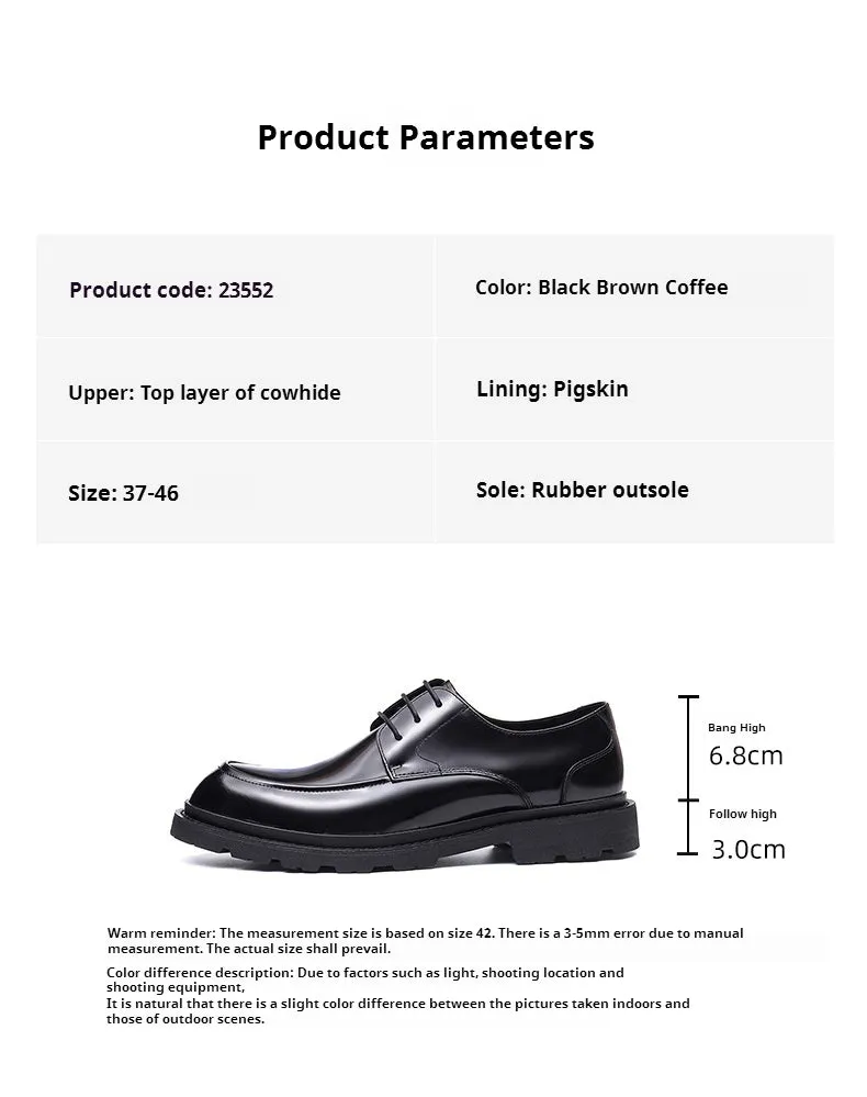 Top Layer Cowhide Men's Leather Shoes British Casual Leather Shoes Men's Business Formal Wear Derby Leather Big Head Patent Leather Shiny Shoes23552