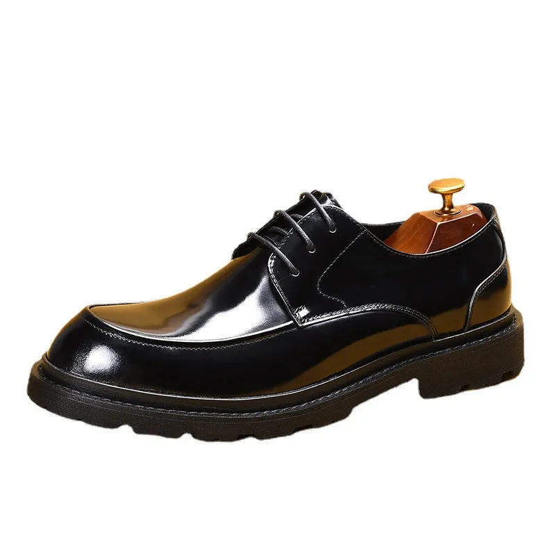 Top Layer Cowhide Men's Leather Shoes British Casual Leather Shoes Men's Business Formal Wear Derby Leather Big Head Patent Leather Shiny Shoes23552
