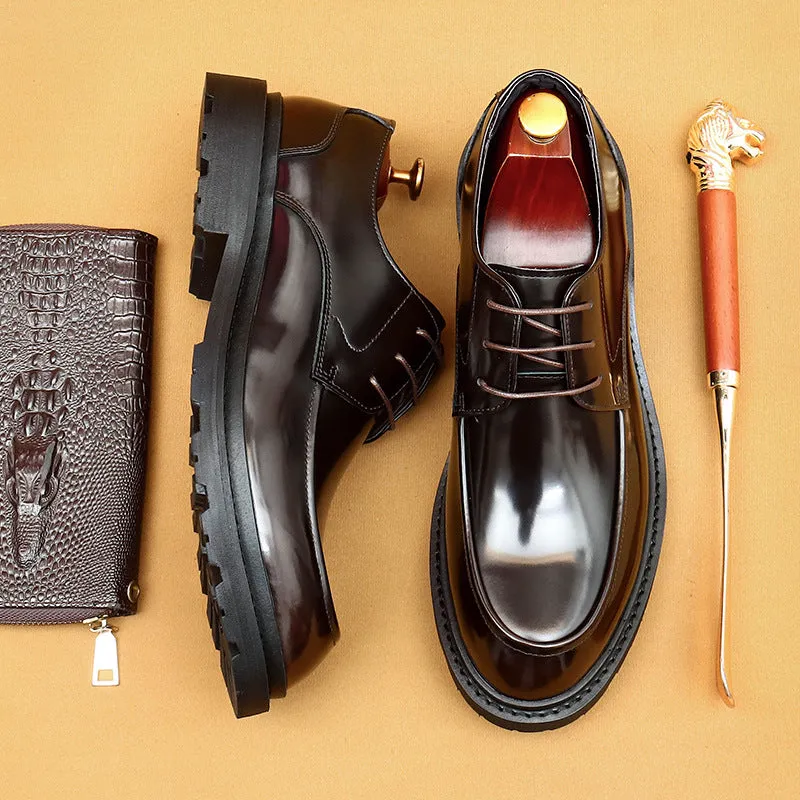 Top Layer Cowhide Men's Leather Shoes British Casual Leather Shoes Men's Business Formal Wear Derby Leather Big Head Patent Leather Shiny Shoes23552