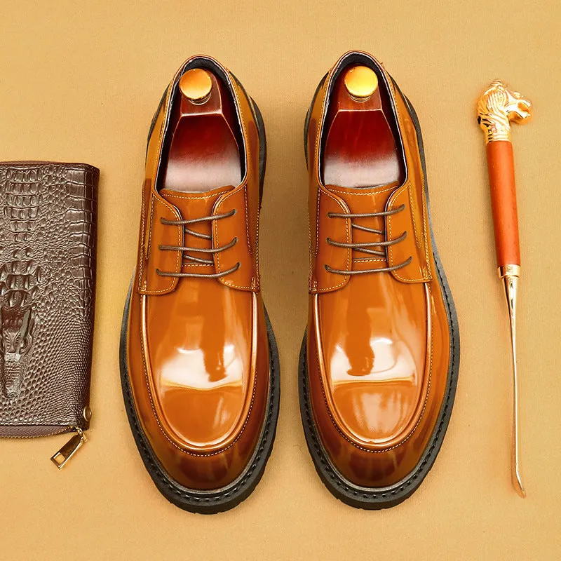 Top Layer Cowhide Men's Leather Shoes British Casual Leather Shoes Men's Business Formal Wear Derby Leather Big Head Patent Leather Shiny Shoes23552