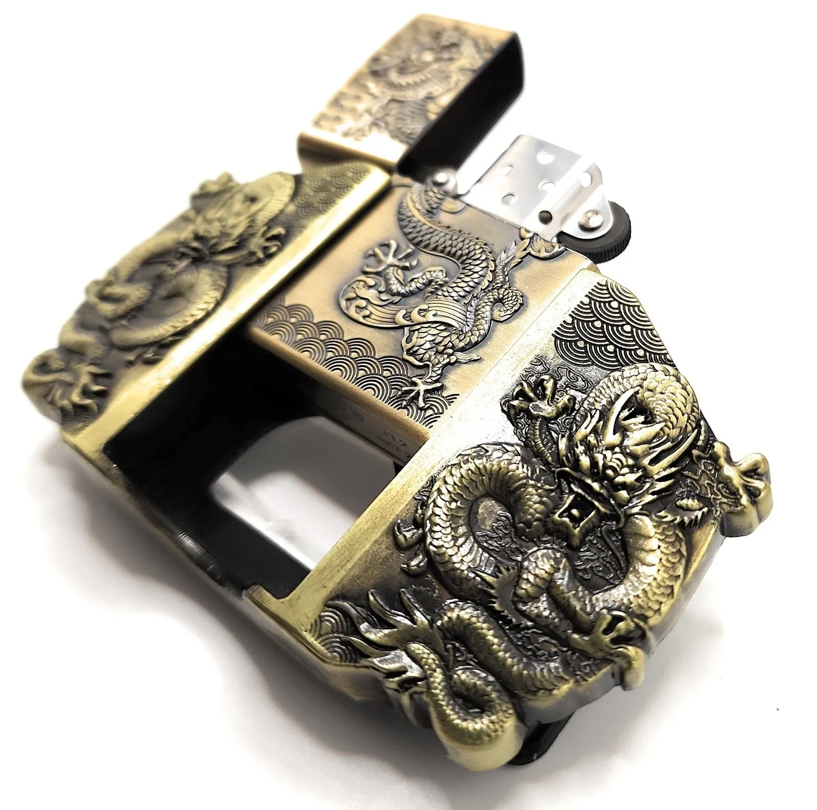 Triple Dragons Lighter Belt Buckle and Vegan Leather Belt