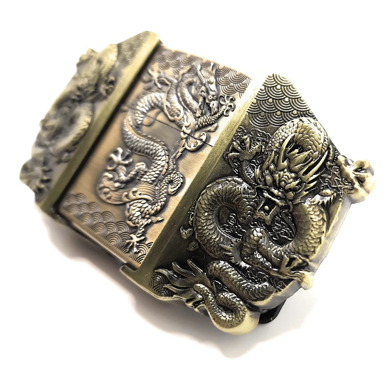 Triple Dragons Lighter Belt Buckle and Vegan Leather Belt