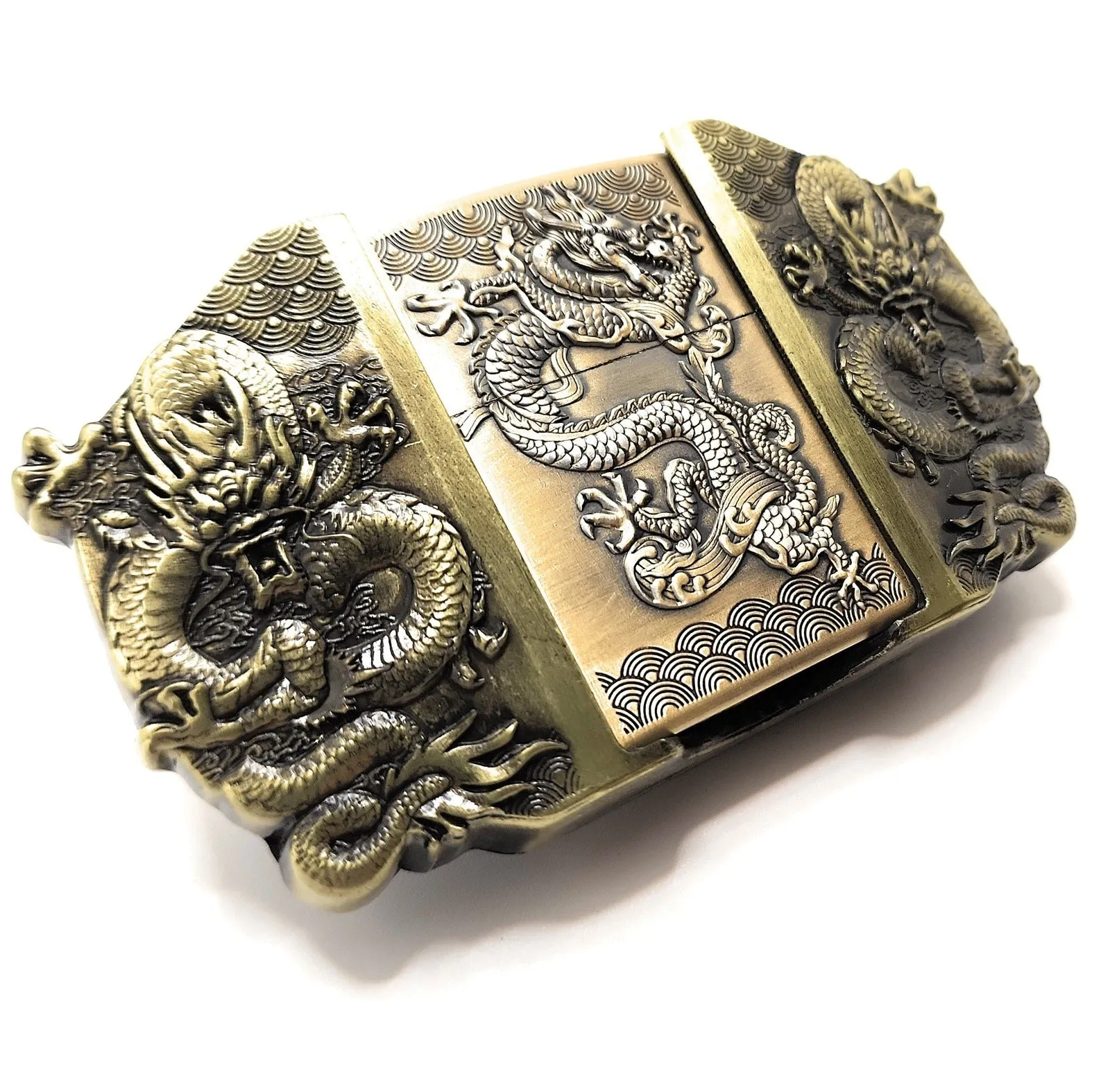 Triple Dragons Lighter Belt Buckle and Vegan Leather Belt