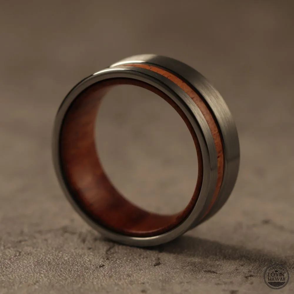 Tungsten Ring With Koa Wood Inlaid (8mm Width)