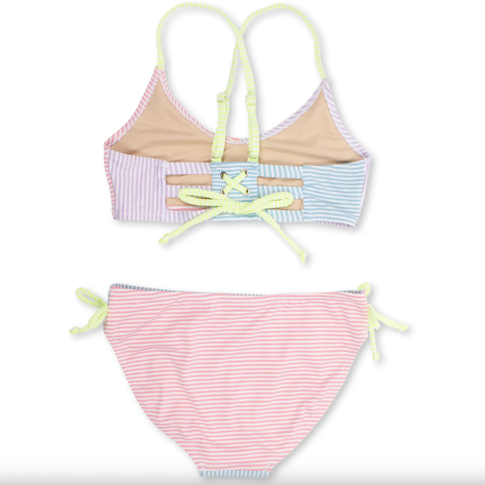 Two Piece Tie Back Bikini Girls Seersucker Colorblock