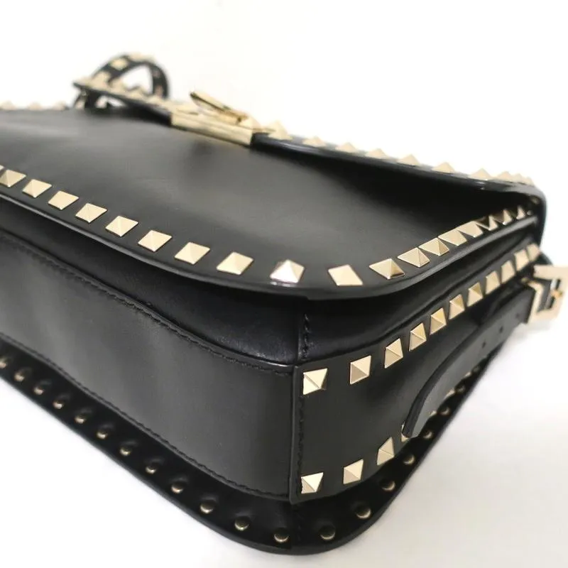 Valentino Rockstud Flap Shoulder Bag Black Leather
