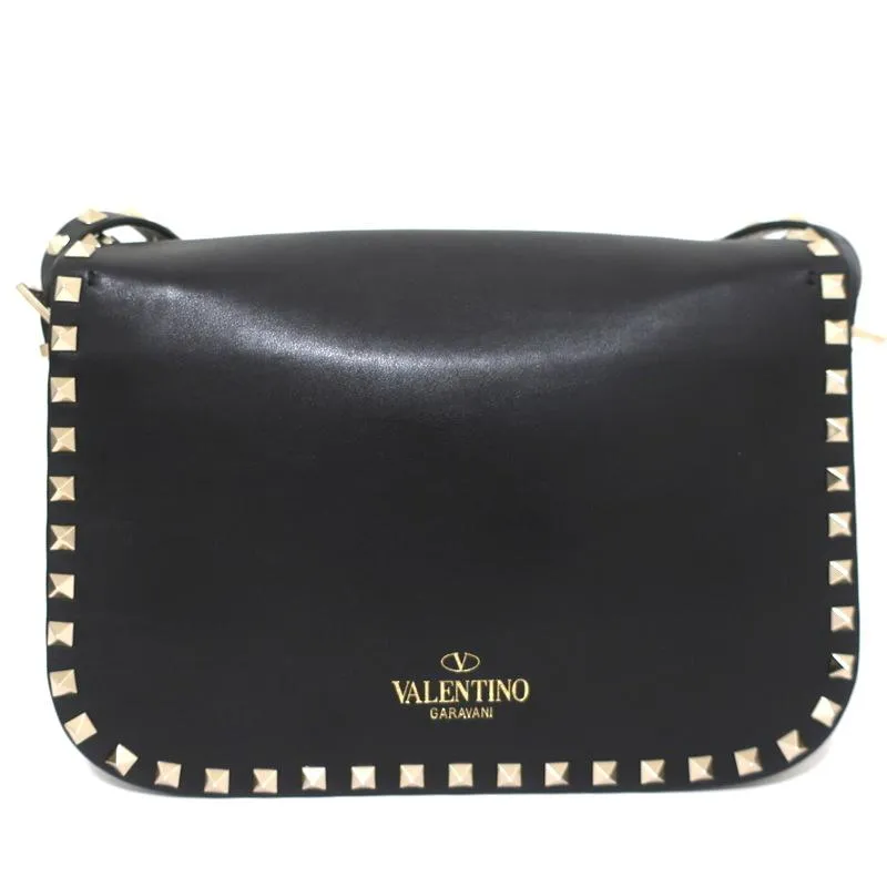 Valentino Rockstud Flap Shoulder Bag Black Leather