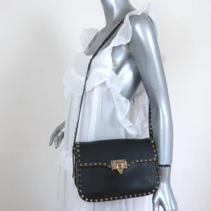 Valentino Rockstud Flap Shoulder Bag Black Leather