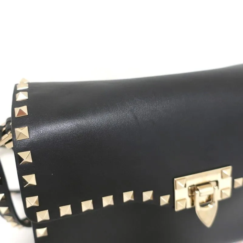 Valentino Rockstud Flap Shoulder Bag Black Leather