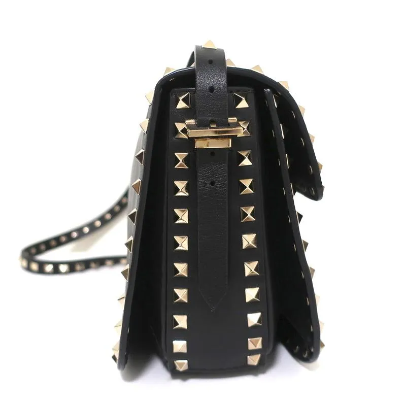 Valentino Rockstud Flap Shoulder Bag Black Leather