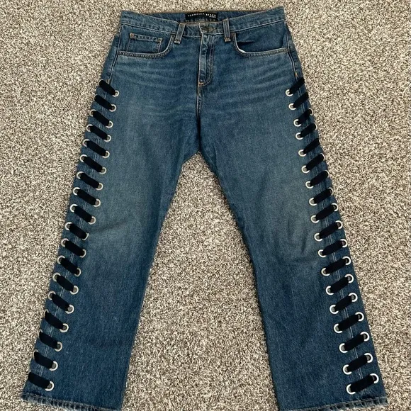 Veronica Beard Ines 10.75&quot; Girlfriend Lace Up High Rise Jeans Size 27 Cropped