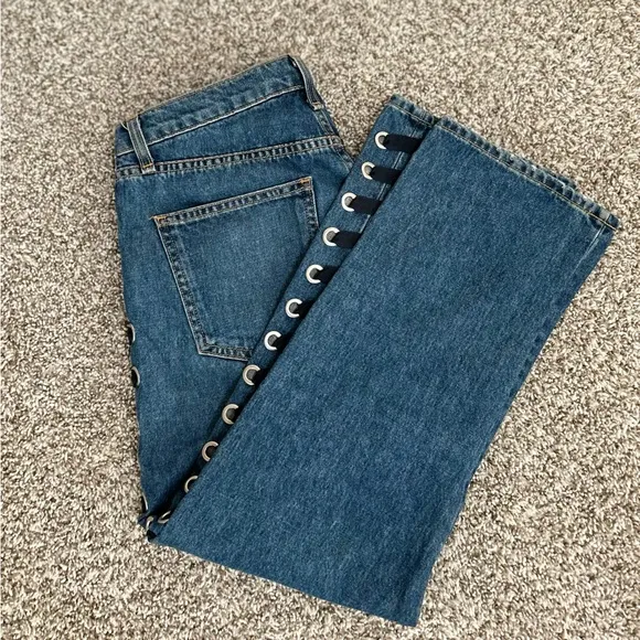 Veronica Beard Ines 10.75&quot; Girlfriend Lace Up High Rise Jeans Size 27 Cropped