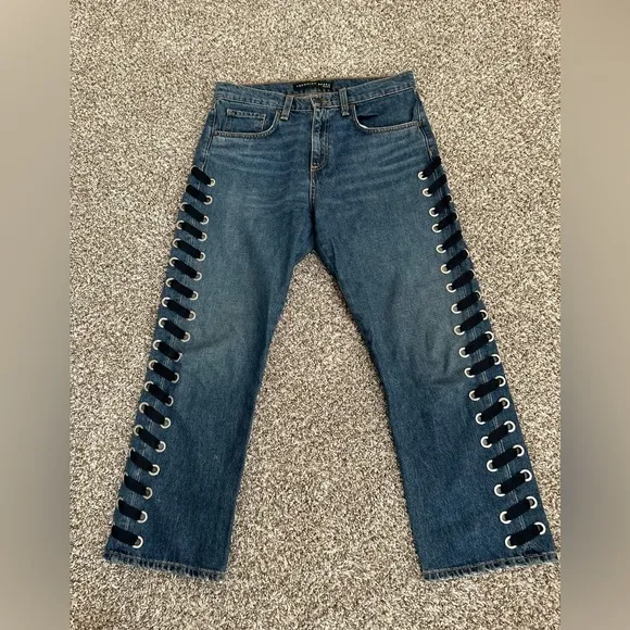 Veronica Beard Ines 10.75&quot; Girlfriend Lace Up High Rise Jeans Size 27 Cropped