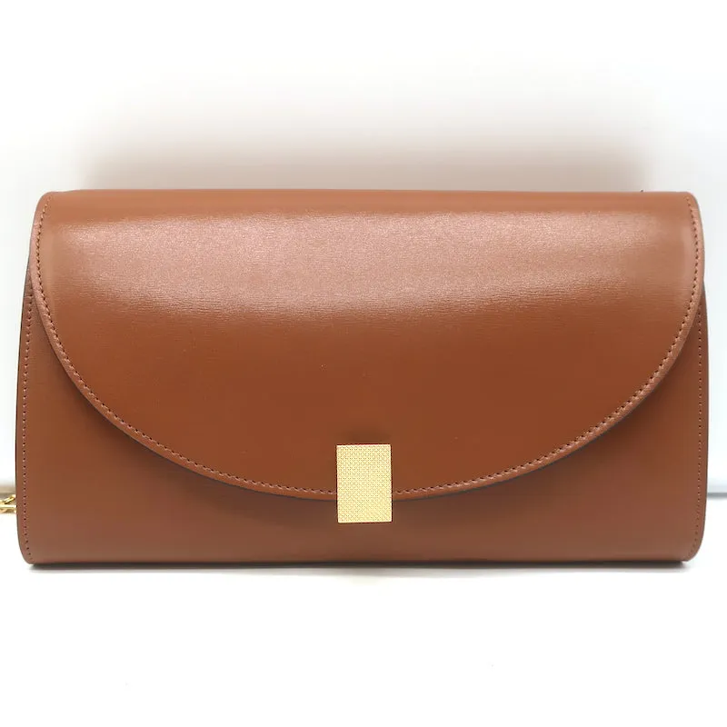 Victoria Beckham Half Moon Wallet on Chain Brown Leather Small Shoulder Bag