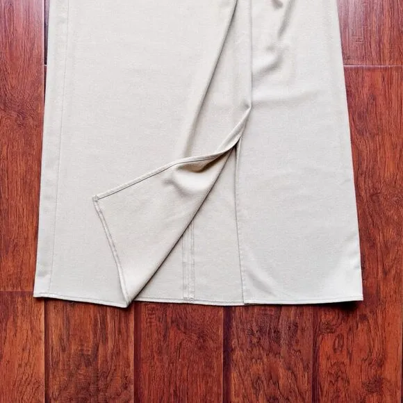 VINCE Italian Wool Blend Skirt Corpcore Modest Beige Front Twist Knot Sz 8