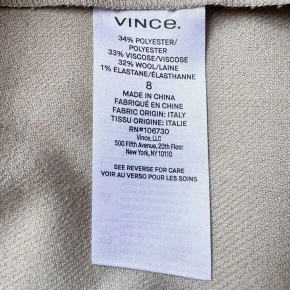 VINCE Italian Wool Blend Skirt Corpcore Modest Beige Front Twist Knot Sz 8