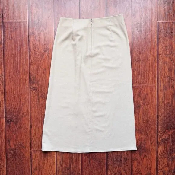 VINCE Italian Wool Blend Skirt Corpcore Modest Beige Front Twist Knot Sz 8