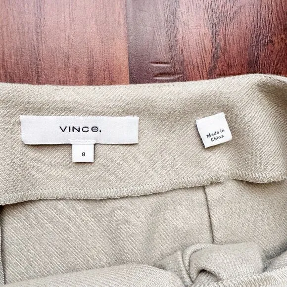 VINCE Italian Wool Blend Skirt Corpcore Modest Beige Front Twist Knot Sz 8