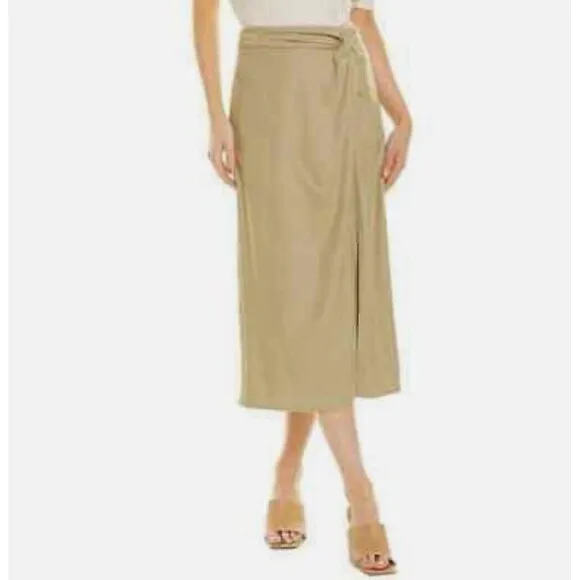 VINCE Italian Wool Blend Skirt Corpcore Modest Beige Front Twist Knot Sz 8