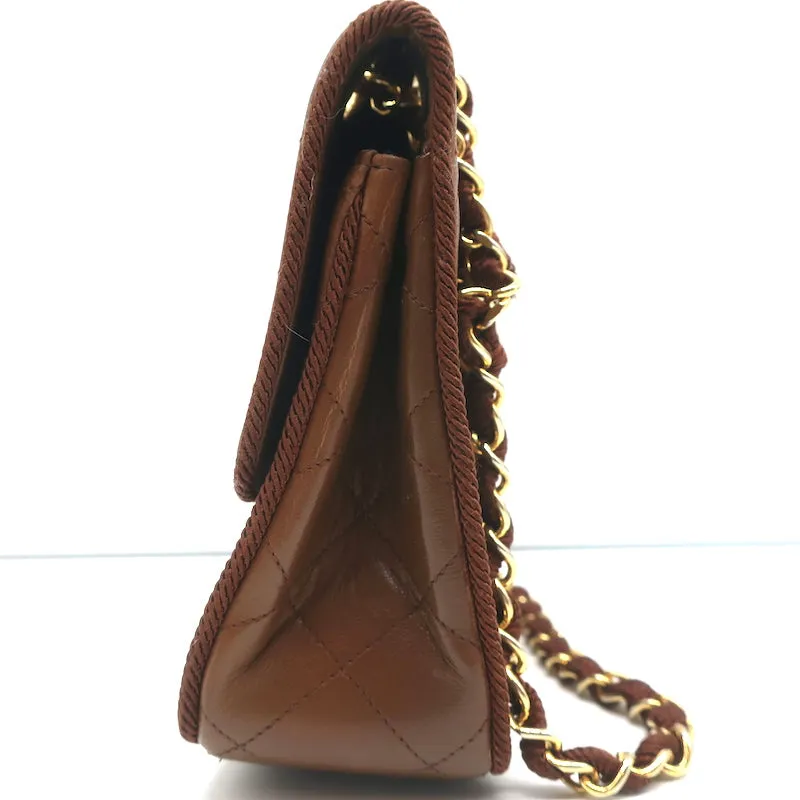 Vintage Chanel 2.55 CC Shoulder Bag Brown Rope-Trim Wavy Stitch Leather