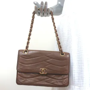 Vintage Chanel 2.55 CC Shoulder Bag Brown Rope-Trim Wavy Stitch Leather