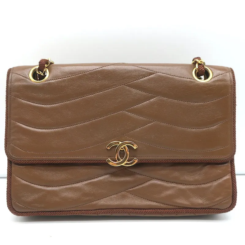 Vintage Chanel 2.55 CC Shoulder Bag Brown Rope-Trim Wavy Stitch Leather