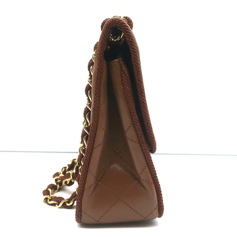 Vintage Chanel 2.55 CC Shoulder Bag Brown Rope-Trim Wavy Stitch Leather
